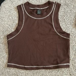 shein cropped tank top, XS or US size 2, brown with white stitching